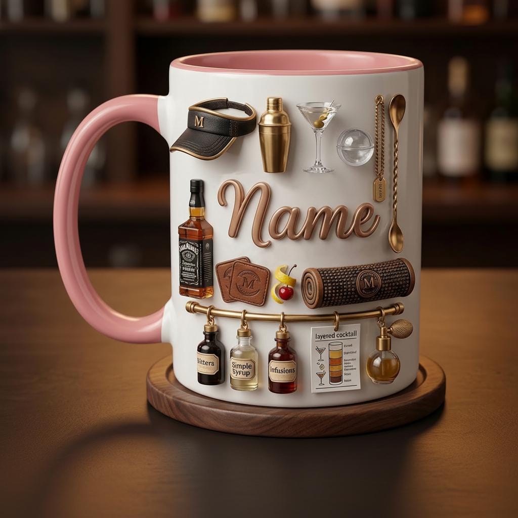 Personalized Mixology Mug 3D, Bartender Coffee Mug, Cocktail Gift Idea, Bar Lover Mug, Casual Mug, Faux 3D Effect Mug