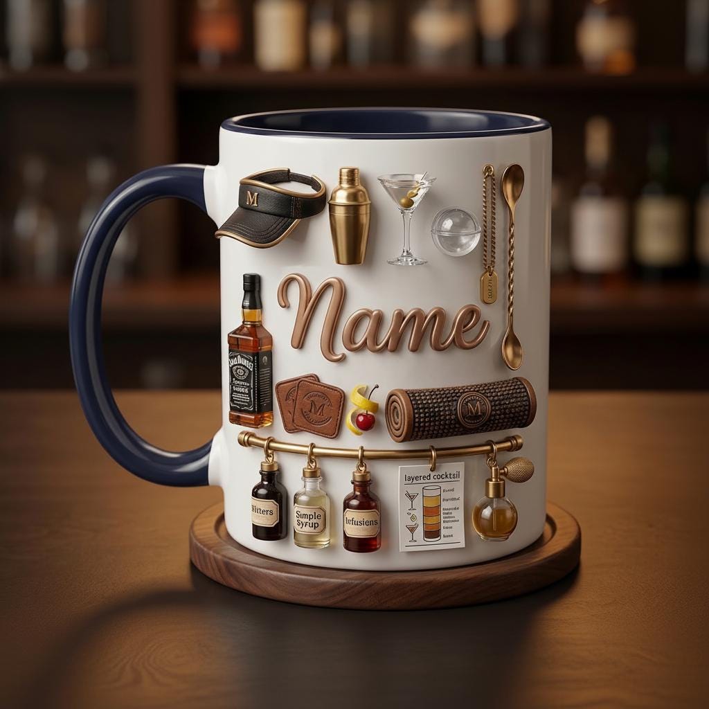Personalized Mixology Mug 3D, Bartender Coffee Mug, Cocktail Gift Idea, Bar Lover Mug, Casual Mug, Faux 3D Effect Mug