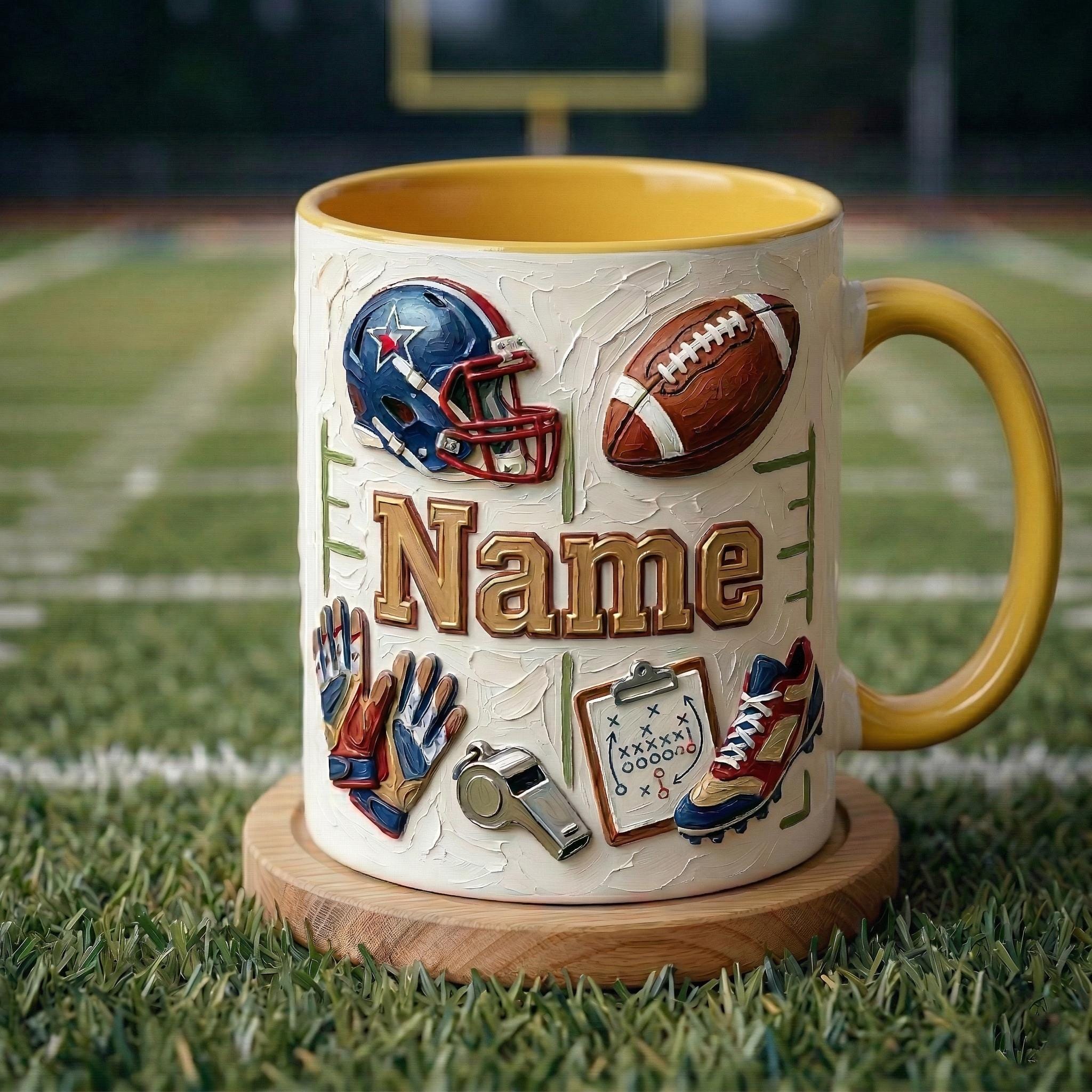 Personalized Football Mug, 3D Game Day Coffee Cup, Oil Painting Effect