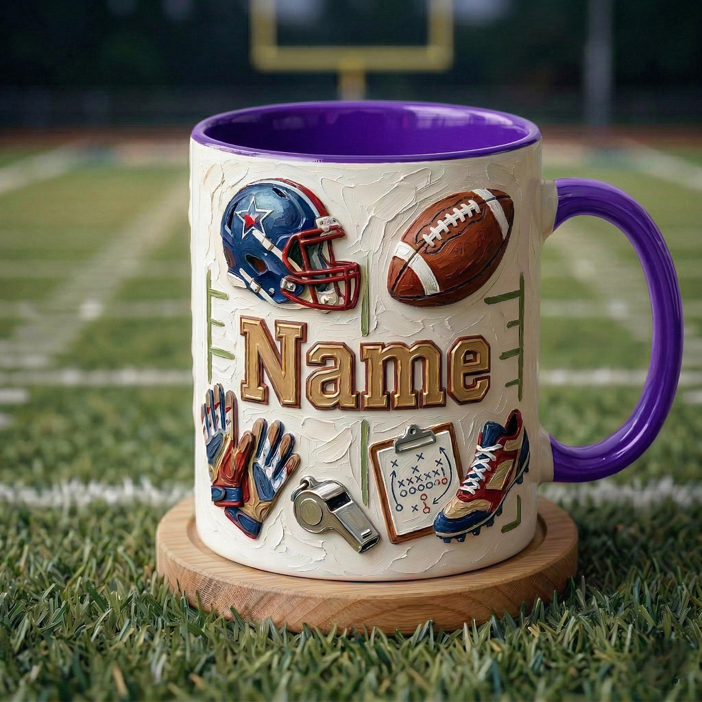 Personalized Football Mug, 3D Game Day Coffee Cup, Oil Painting Effect