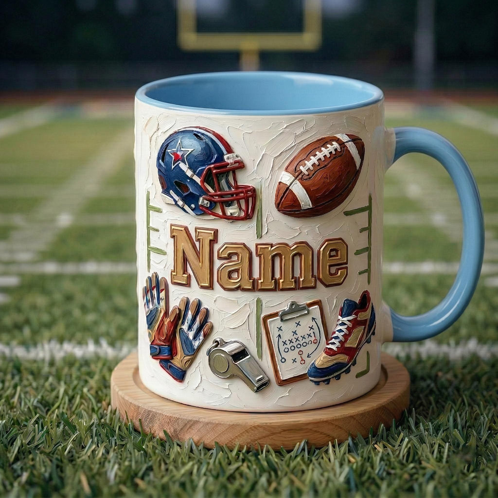 Personalized Football Mug, 3D Game Day Coffee Cup, Oil Painting Effect