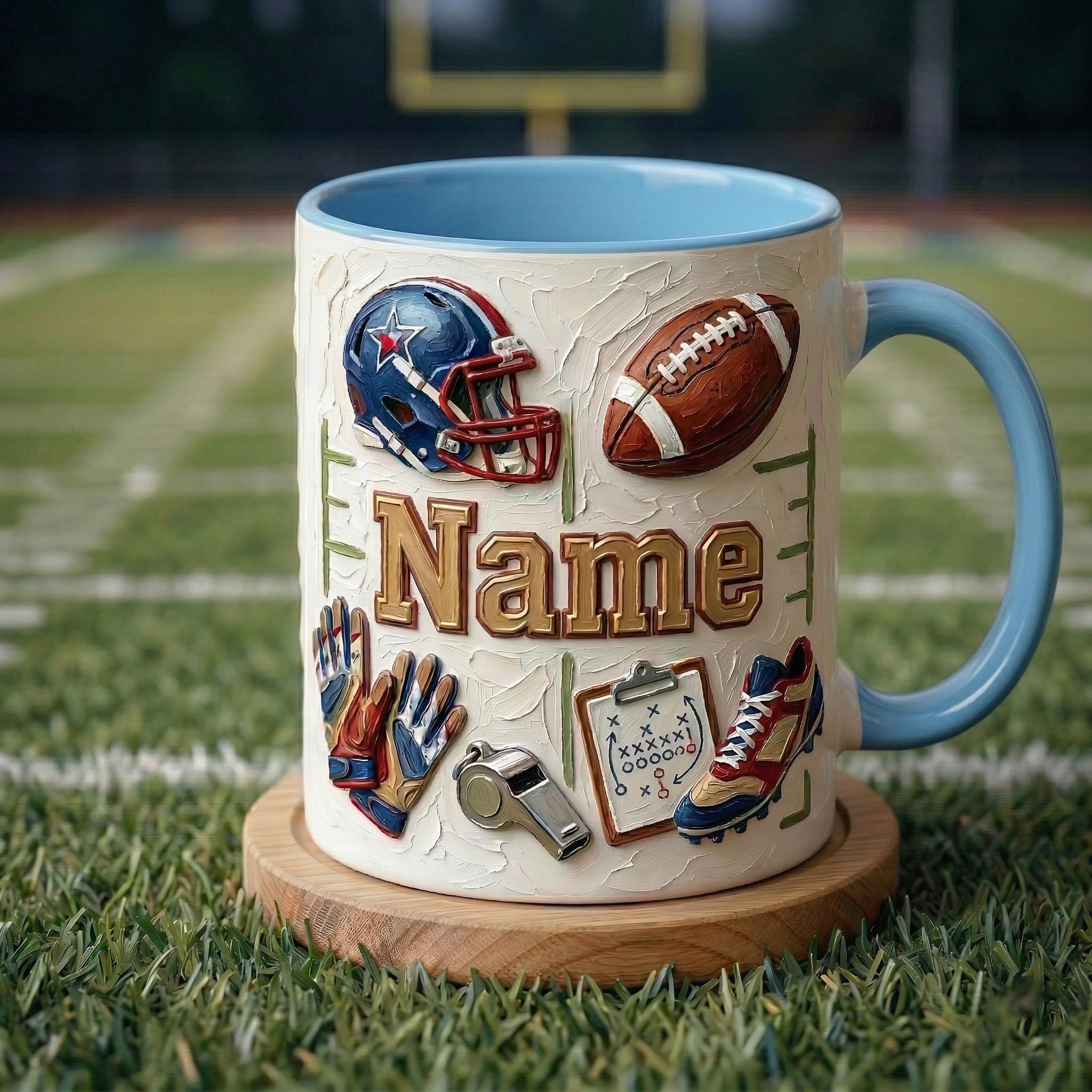 Personalized Football Mug, 3D Game Day Coffee Cup, Oil Painting Effect