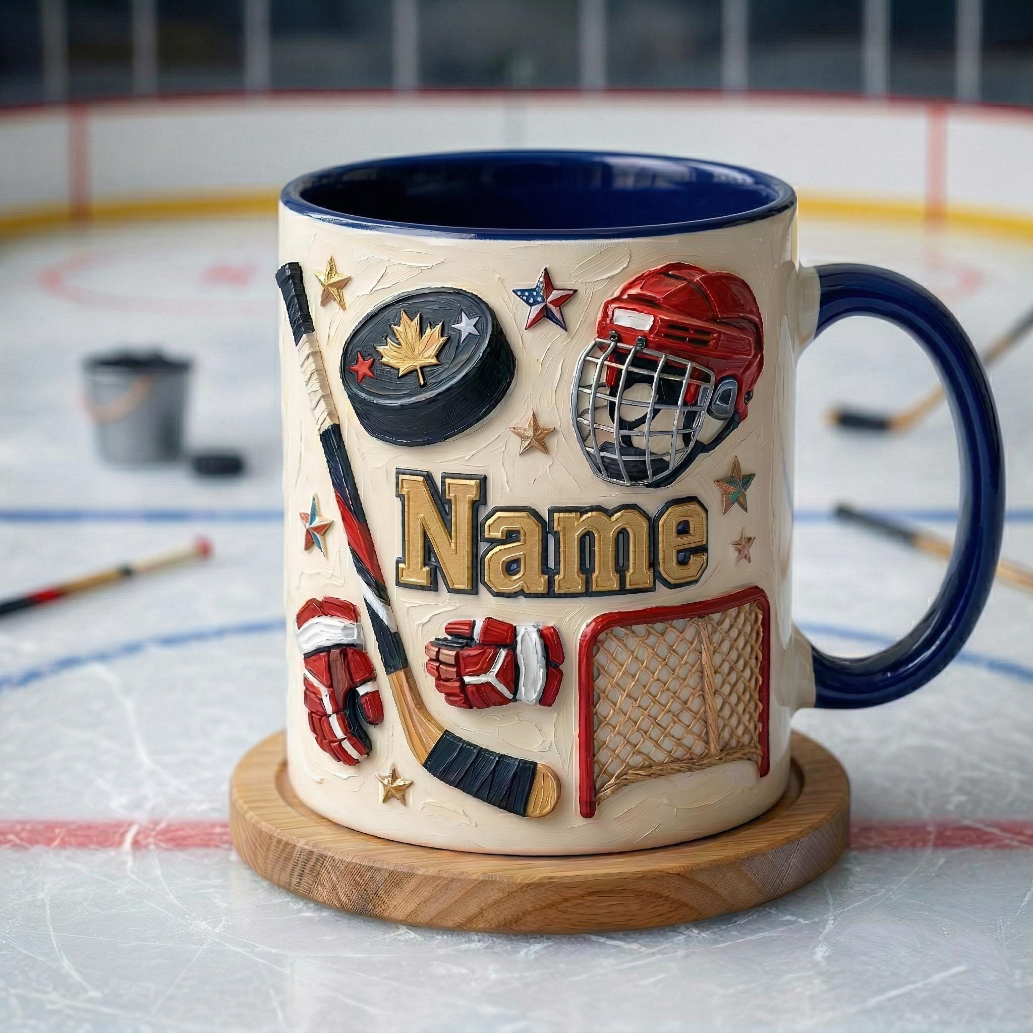 Personalized Ice Hockey Mug 3D, Hockey Fan Gift, Oil Painting Effect Coffee Cup