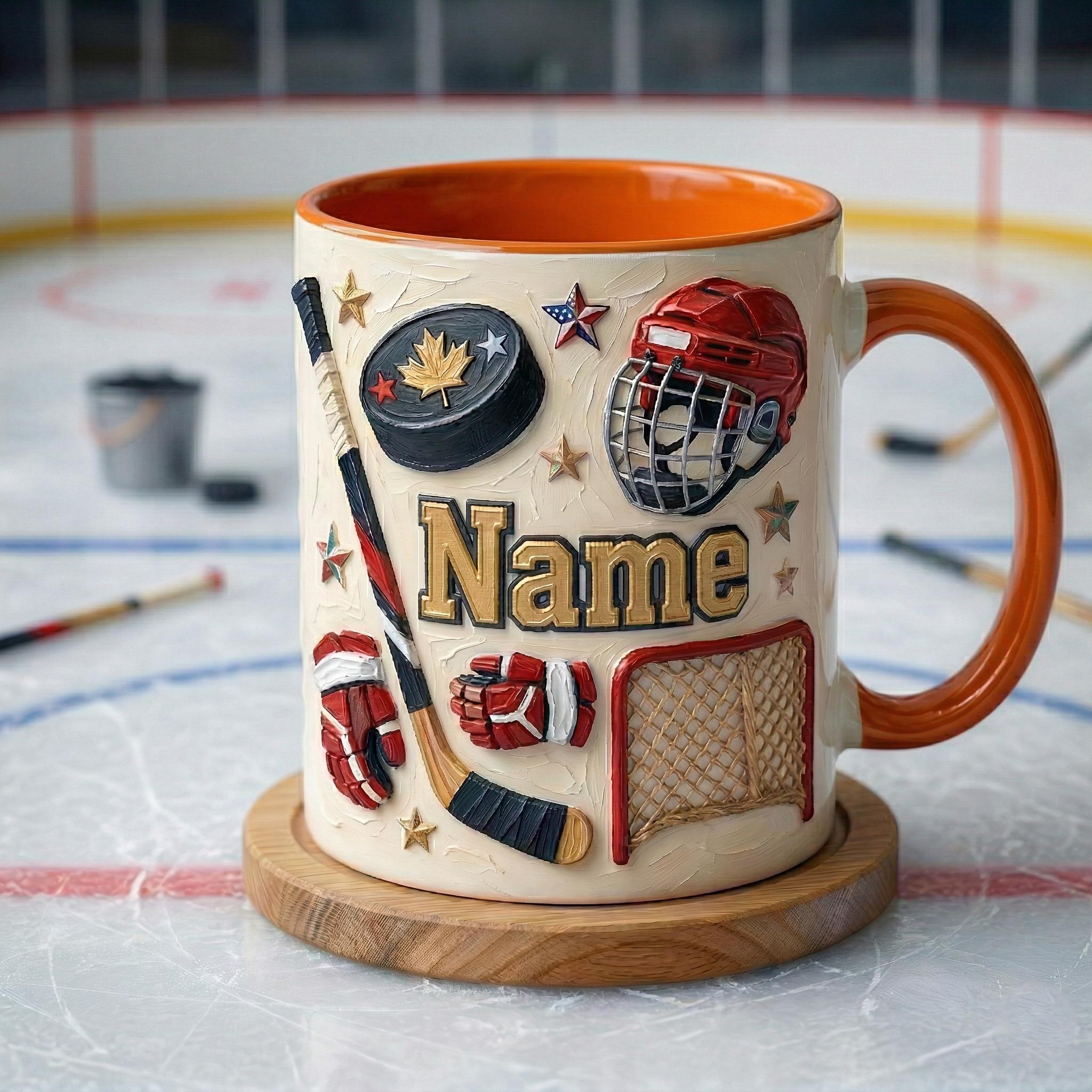 Personalized Ice Hockey Mug 3D, Hockey Fan Gift, Oil Painting Effect Coffee Cup
