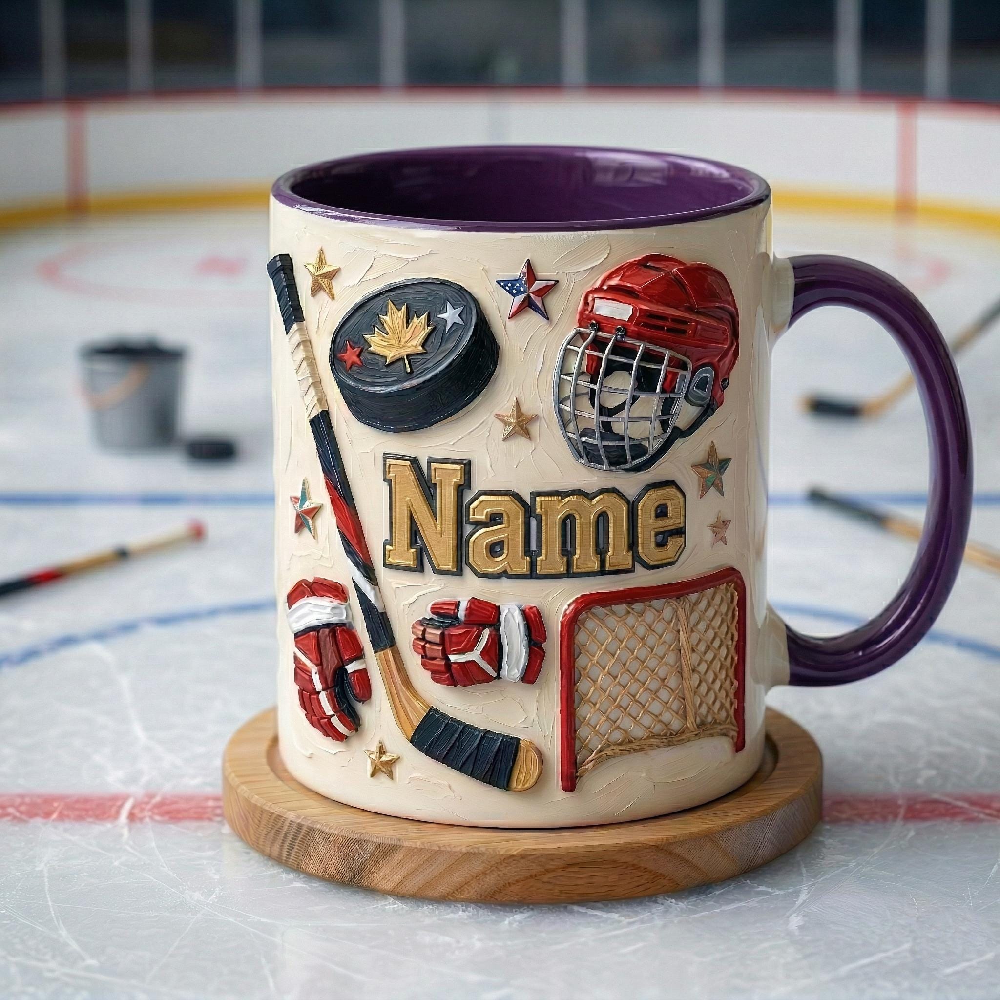 Personalized Ice Hockey Mug 3D, Hockey Fan Gift, Oil Painting Effect Coffee Cup