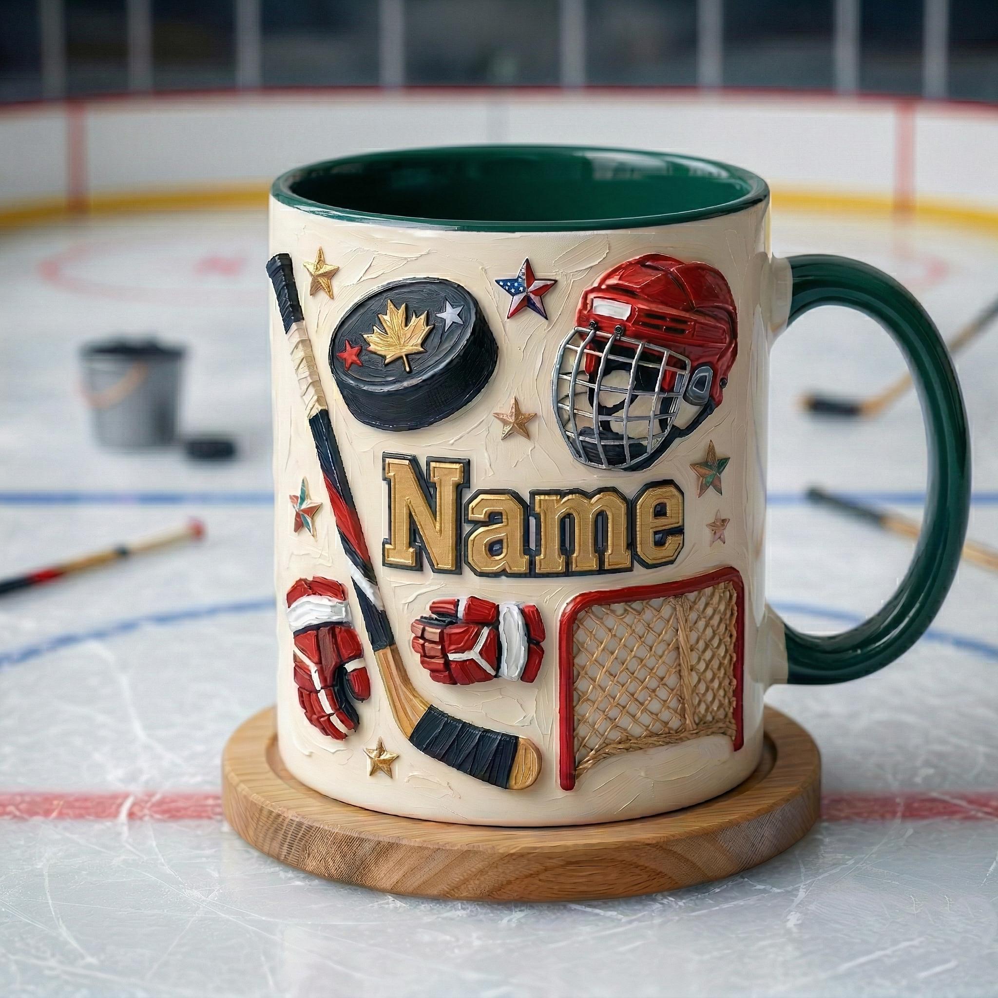 Personalized Ice Hockey Mug 3D, Hockey Fan Gift, Oil Painting Effect Coffee Cup
