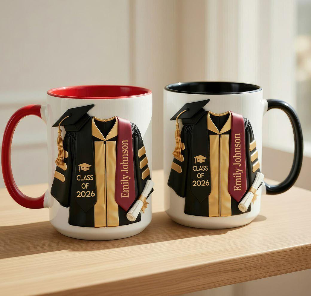 Personalized Graduation Mug, College Graduated, New Graduate Gift, Faux 3D Mug - Flat Surface, 2D Flat