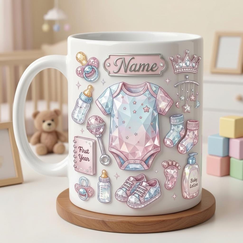 Personalized Baby Mug 3D, New Mom Coffee Cup, Motherhood Keepsake, Ceramic Beverage Mug