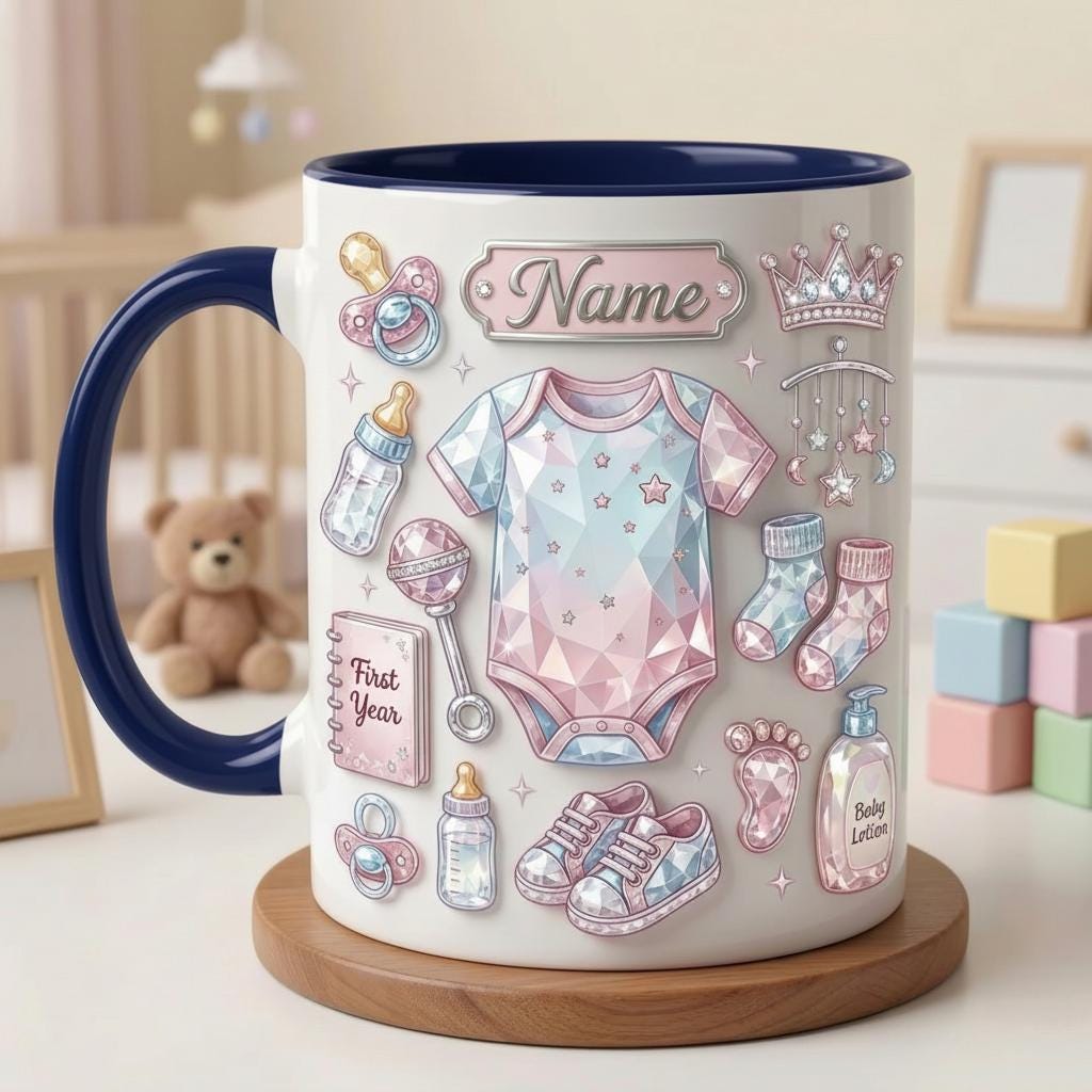 Personalized Baby Mug 3D, New Mom Coffee Cup, Motherhood Keepsake, Ceramic Beverage Mug