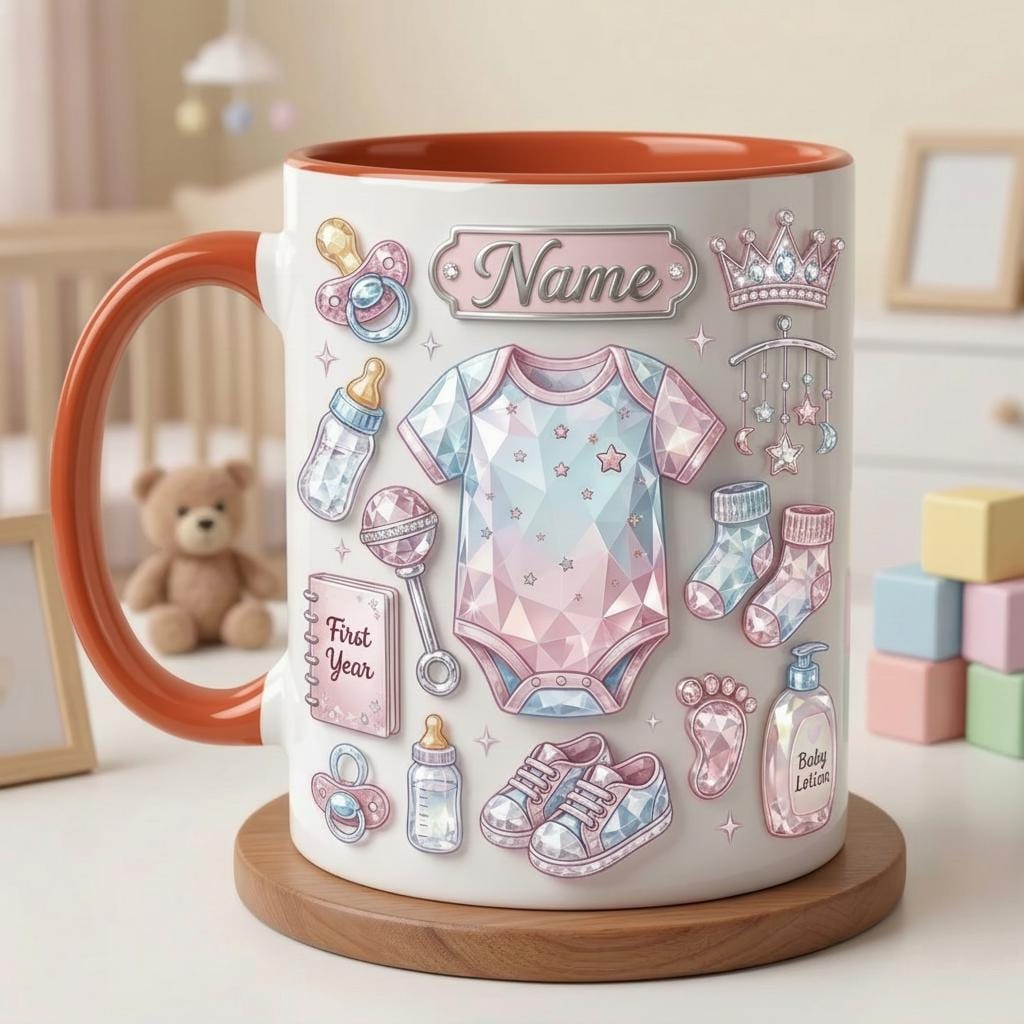 Personalized Baby Mug 3D, New Mom Coffee Cup, Motherhood Keepsake, Ceramic Beverage Mug