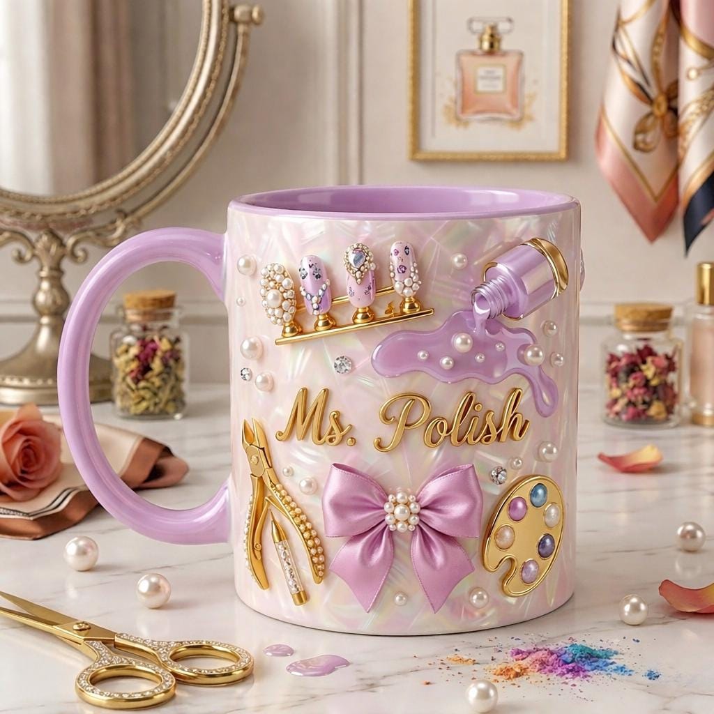 Personalized Makeup Mug Custom Name Glam Girl Coffee Cup Beauty Lover Gift Cosmetic Mug Lipstick Brush Gift for Her
