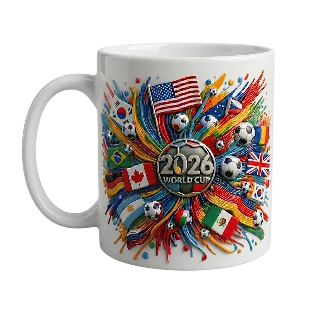 2026 World Cup Ceramic Mug, 3D Flags, Soccer Fan Gift, Sports Coffee Cup