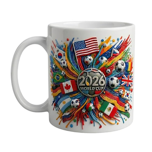2026 World Cup Ceramic Mug, 3D Flags, Soccer Fan Gift, Sports Coffee Cup