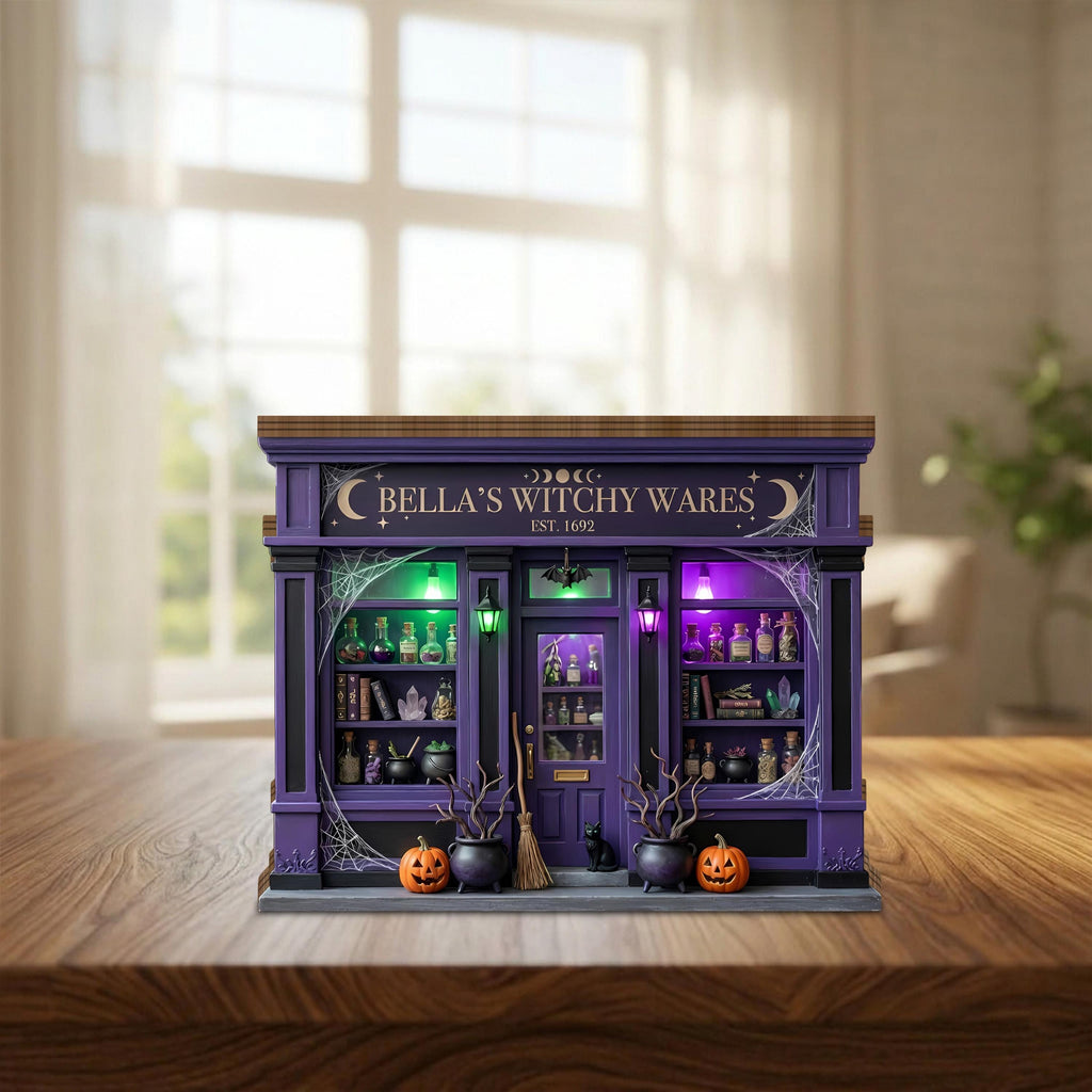 Witchy Shop Wooden Block Decor, Halloween Witch Store Miniature, Dark Academia Decor, Spooky Bookshop Gift, Witchy Home Decor