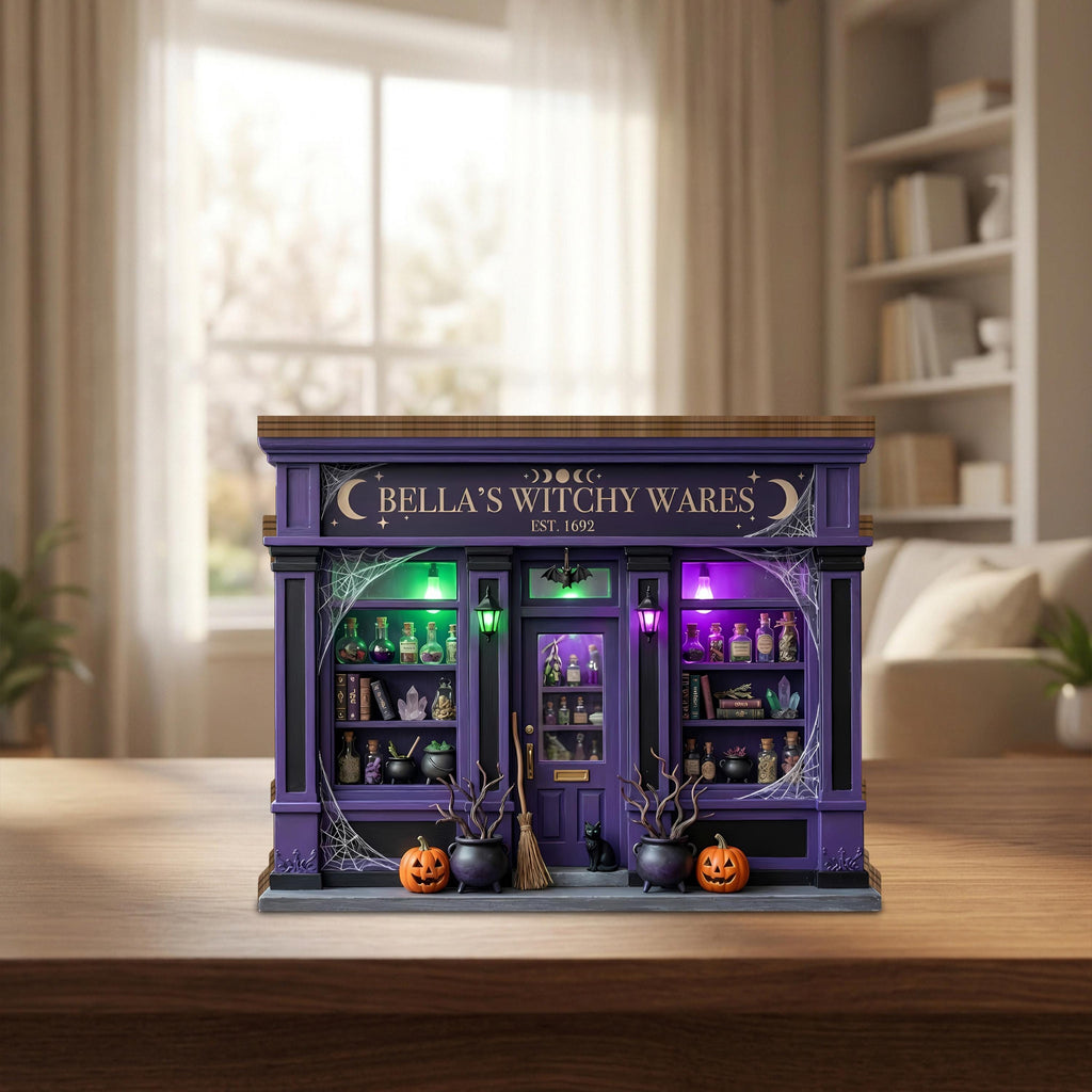 Witchy Shop Wooden Block Decor, Halloween Witch Store Miniature, Dark Academia Decor, Spooky Bookshop Gift, Witchy Home Decor