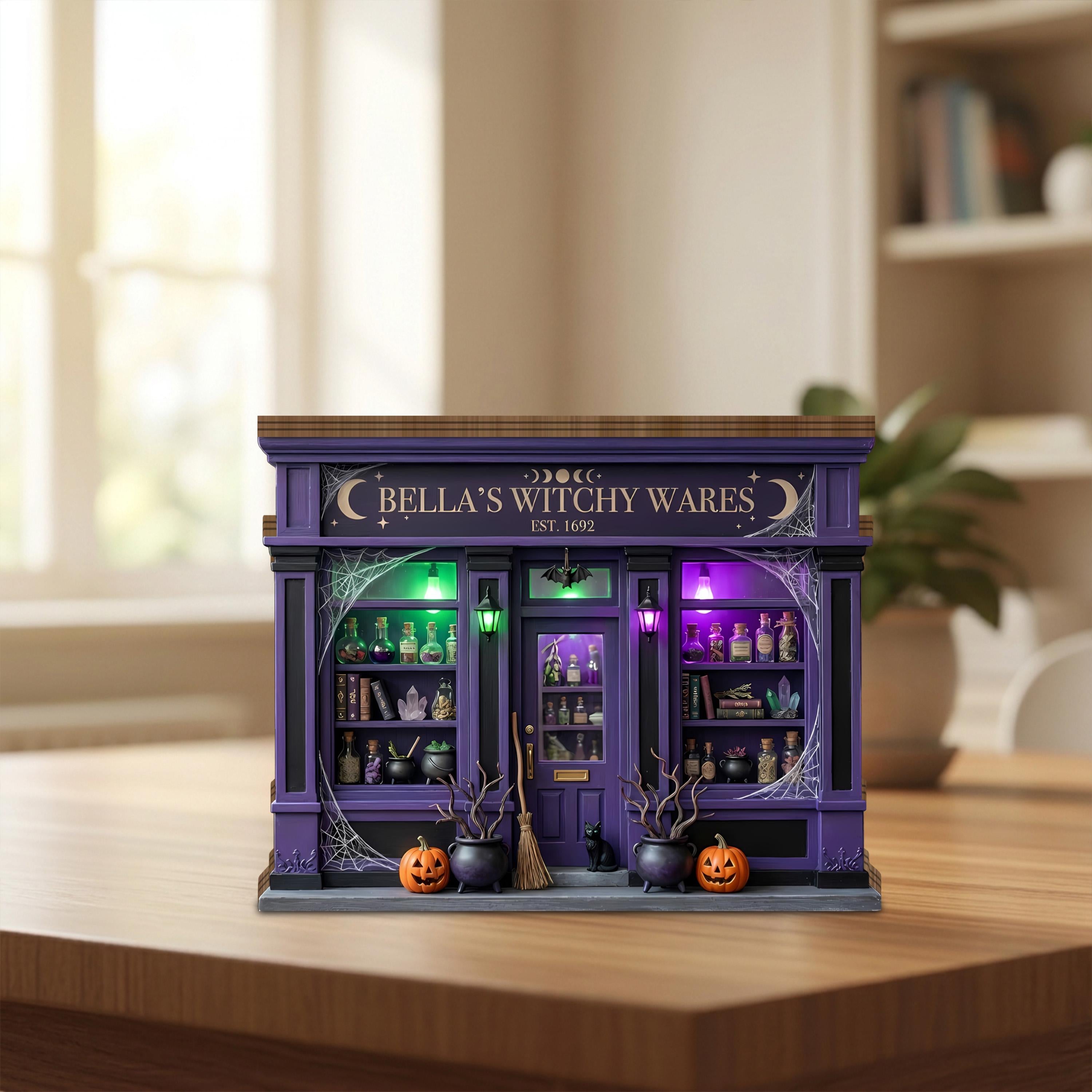 Witchy Shop Wooden Block Decor, Halloween Witch Store Miniature, Dark Academia Decor, Spooky Bookshop Gift, Witchy Home Decor