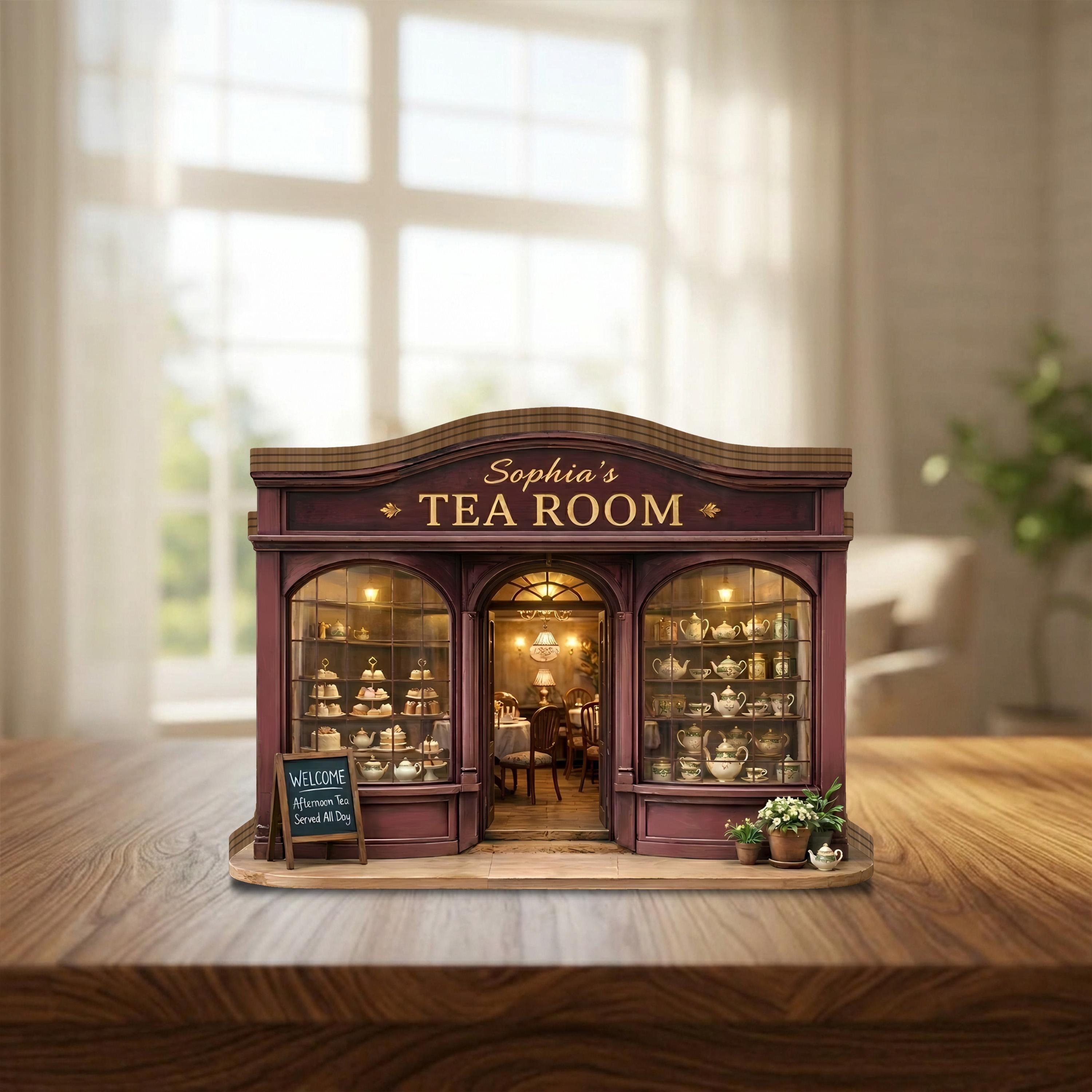 Tea Room Wooden Block Decor, Tea Room Decor, Vintage Tea Shop Miniature, Cozy Afternoon Tea Decor, Cottagecore Tea House, Elegant Home Decor