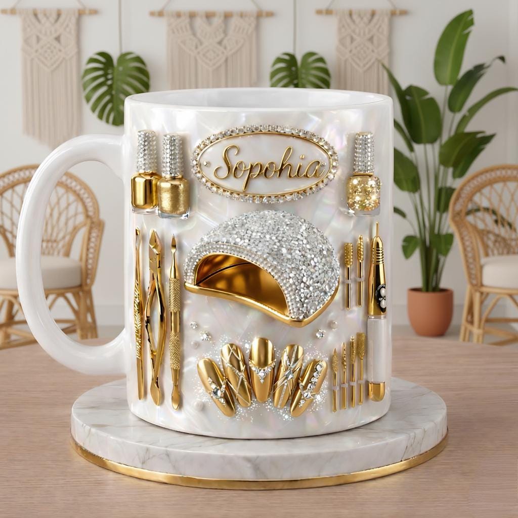 Custom 3D Effect Inflated Coffee Mug for Her, Nail Tools Birthday Keepsake Present, Home Decor Cup Drinkware, Gift Idea, Nail Lover Gift