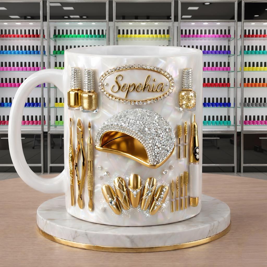 Custom 3D Effect Inflated Coffee Mug for Her, Nail Tools Birthday Keepsake Present, Home Decor Cup Drinkware, Gift Idea, Nail Lover Gift