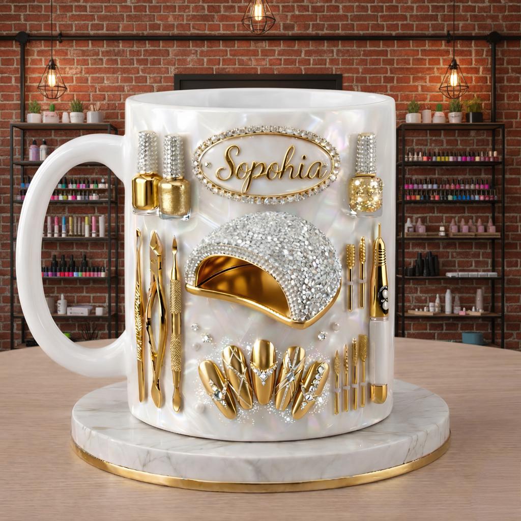 Custom 3D Effect Inflated Coffee Mug for Her, Nail Tools Birthday Keepsake Present, Home Decor Cup Drinkware, Gift Idea, Nail Lover Gift