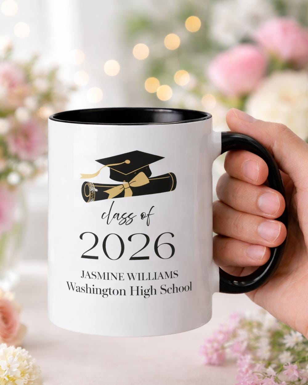 Custom Graduation Mug Class of 2026, Personalized Name & School Coffee Cup, High School Senior Gift for Her Him