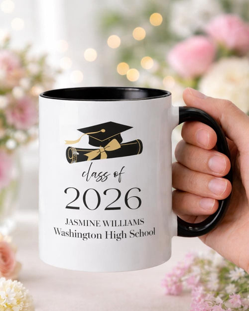 Custom Graduation Mug Class of 2026, Personalized Name & School Coffee Cup, High School Senior Gift for Her Him