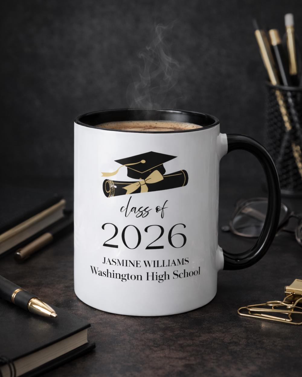 Custom Graduation Mug Class of 2026, Personalized Name & School Coffee Cup, High School Senior Gift for Her Him