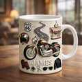 Personalized Motorcycle Mug Gift, Custom Name Biker Coffee Cup, Route 66 Bike Design, Gift for Biker Dad Husband