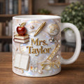 Personalized Teacher Mug Gift, Custom Name Teacher Coffee Cup, School Supplies Design, Gift for Teacher Her