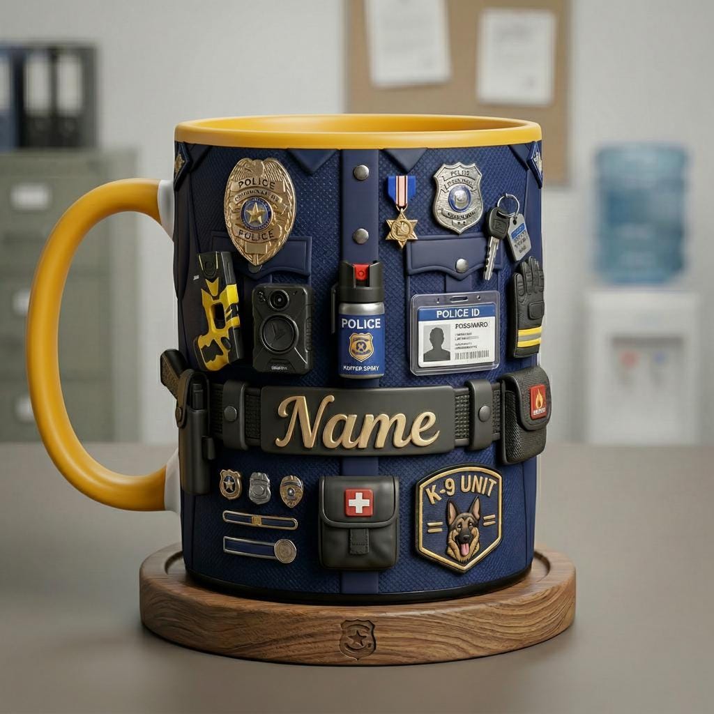 Personalized Police Uniform Mug 3D, Custom Name Coffee Cup, Faux 3D Effect
