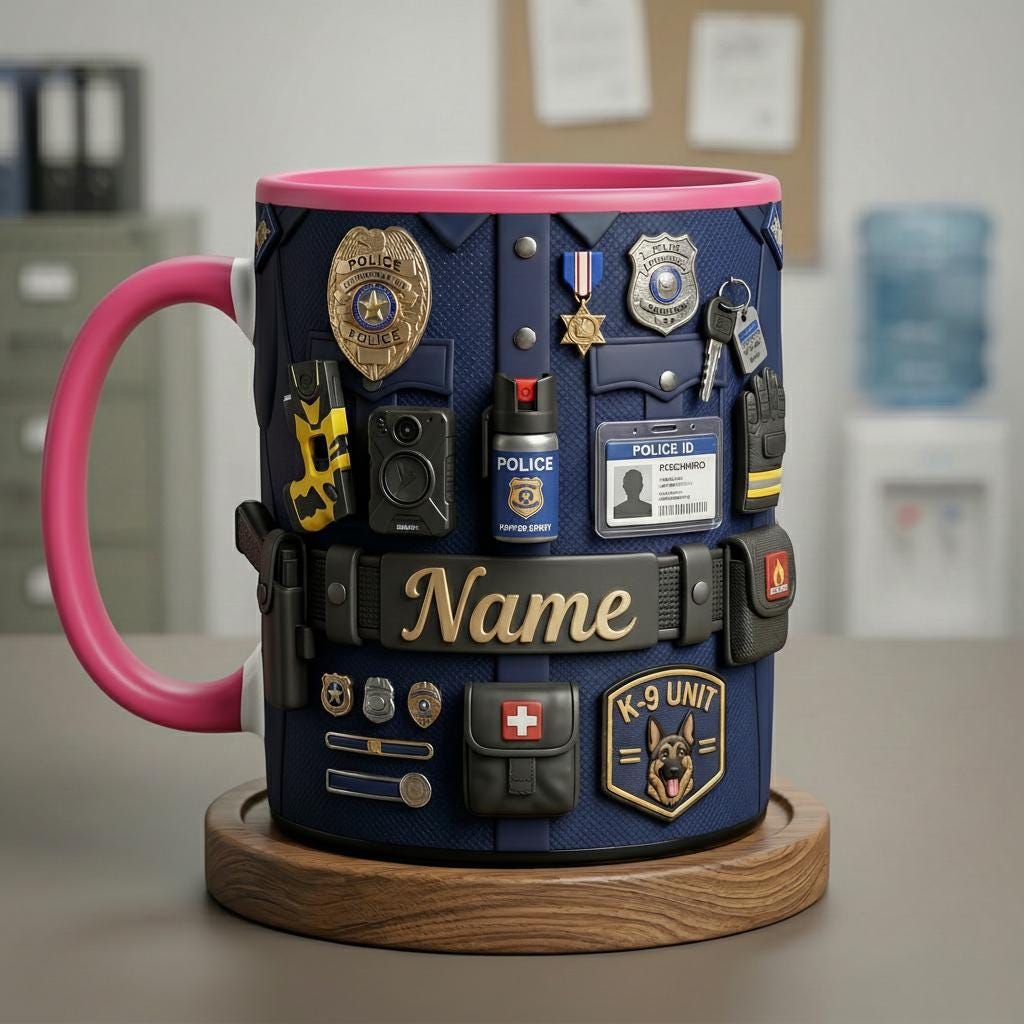 Personalized Police Uniform Mug 3D, Custom Name Coffee Cup, Faux 3D Effect