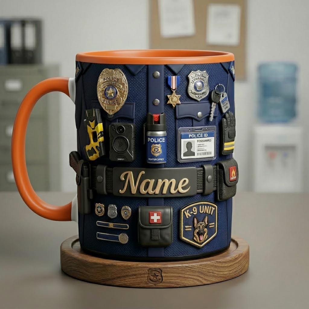 Personalized Police Uniform Mug 3D, Custom Name Coffee Cup, Faux 3D Effect