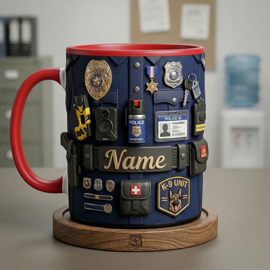 Personalized Police Uniform Mug 3D, Custom Name Coffee Cup, Faux 3D Effect