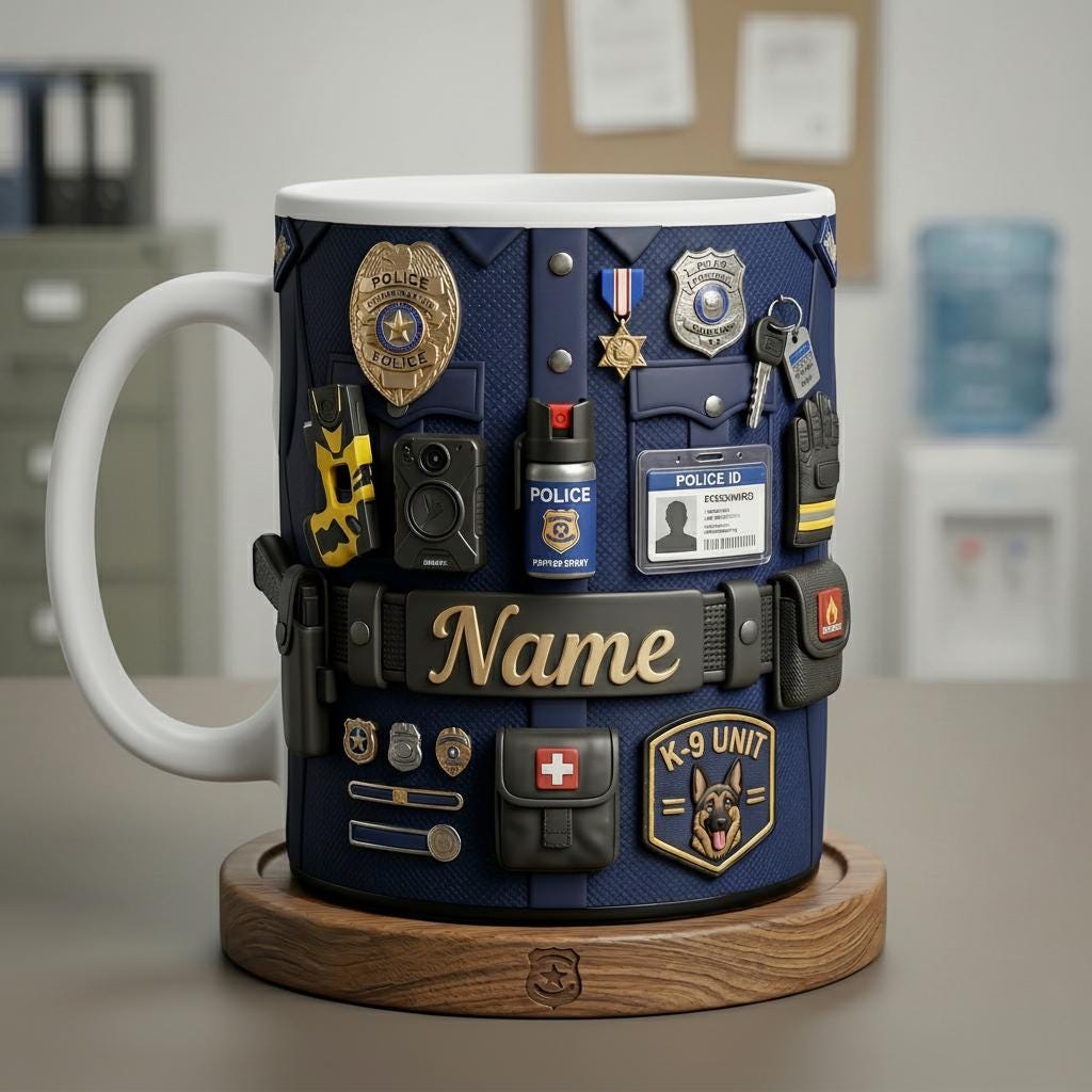Personalized Police Uniform Mug 3D, Custom Name Coffee Cup, Faux 3D Effect