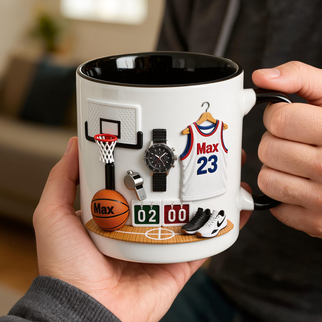 Personalized Basketball Mug with Name & Number , Custom Sports Coffee Cup , Basketball Player Gift , Gift for Him , Birthday Gift