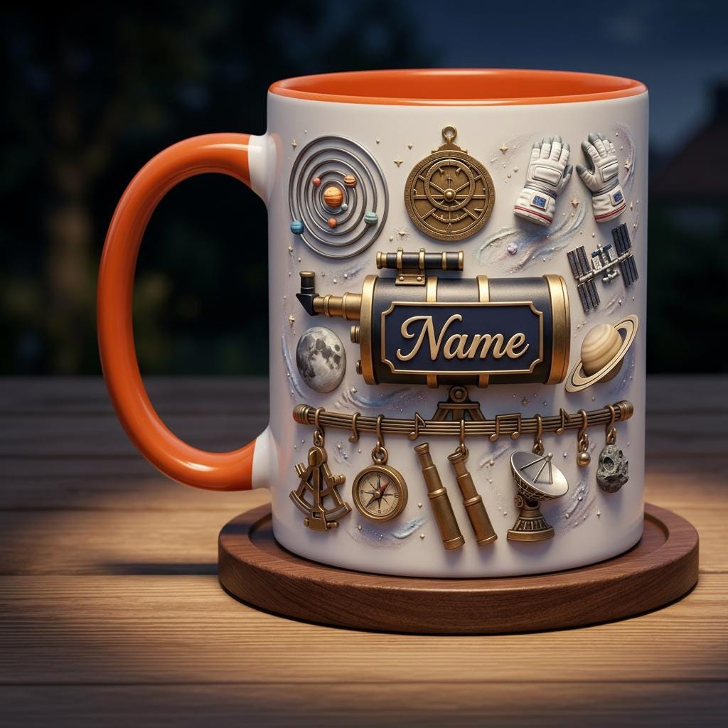 Personalized Astronomy Mug 3D, Custom Name Space, Faux 3D Effect, Ceramic Beverage Cup