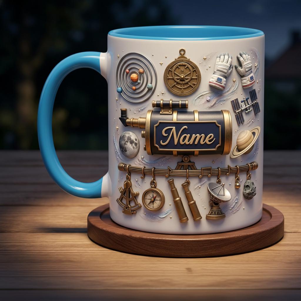 Personalized Astronomy Mug 3D, Custom Name Space, Faux 3D Effect, Ceramic Beverage Cup
