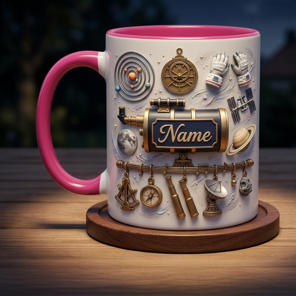 Personalized Astronomy Mug 3D, Custom Name Space, Faux 3D Effect, Ceramic Beverage Cup