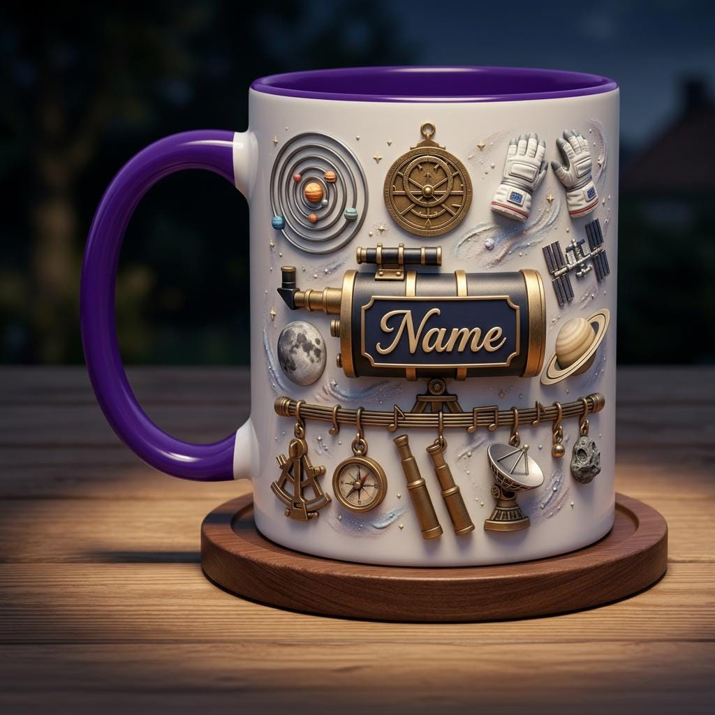 Personalized Astronomy Mug 3D, Custom Name Space, Faux 3D Effect, Ceramic Beverage Cup