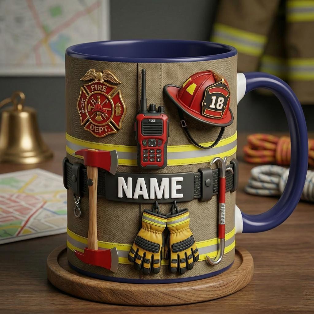 Personalized Firefighter Mug 3D, Fire Rescue Uniform Accent Cup, Proud Fireman Gift