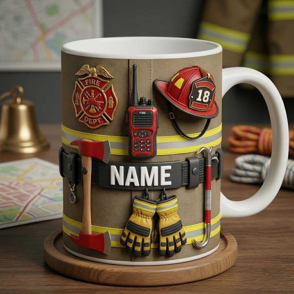Personalized Firefighter Mug 3D, Fire Rescue Uniform Accent Cup, Proud Fireman Gift