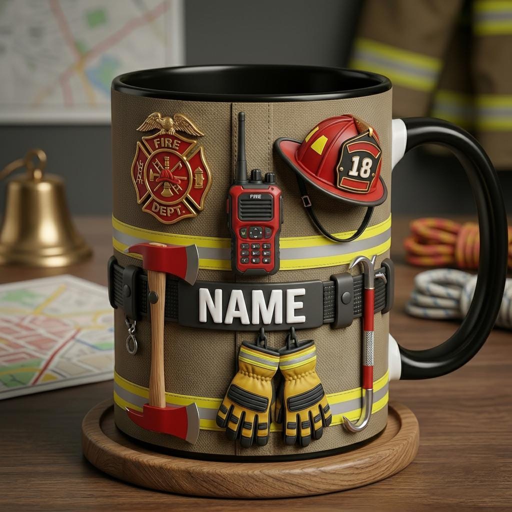 Personalized Firefighter Mug 3D, Fire Rescue Uniform Accent Cup, Proud Fireman Gift