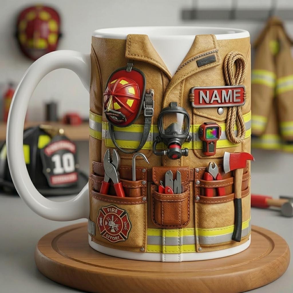 Personalized Firefighter Mug 3D, Custom Name Coffee Cup, Faux 3D Effect