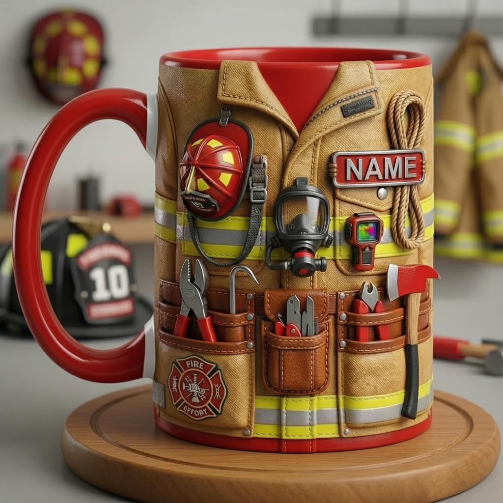 Personalized Firefighter Mug 3D, Custom Name Coffee Cup, Faux 3D Effect