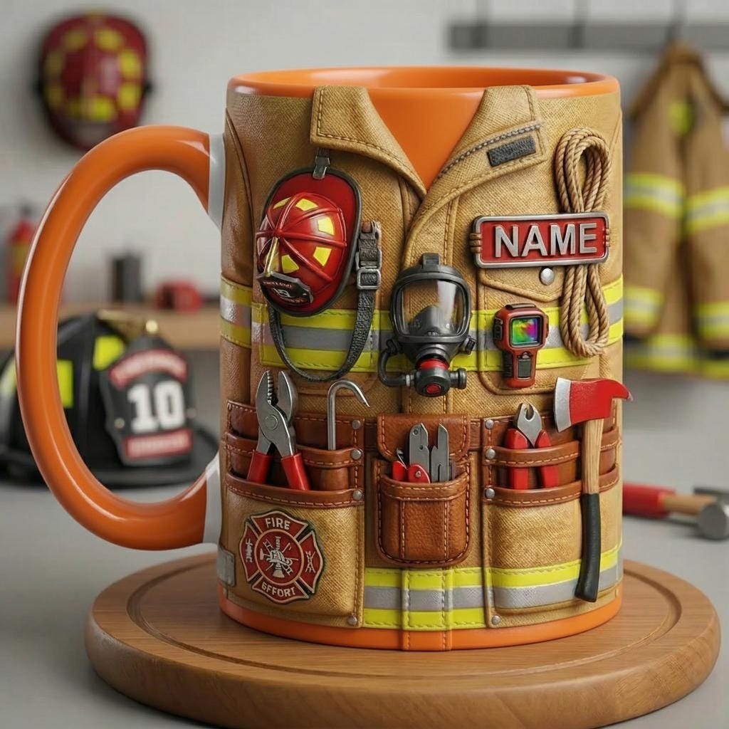 Personalized Firefighter Mug 3D, Custom Name Coffee Cup, Faux 3D Effect
