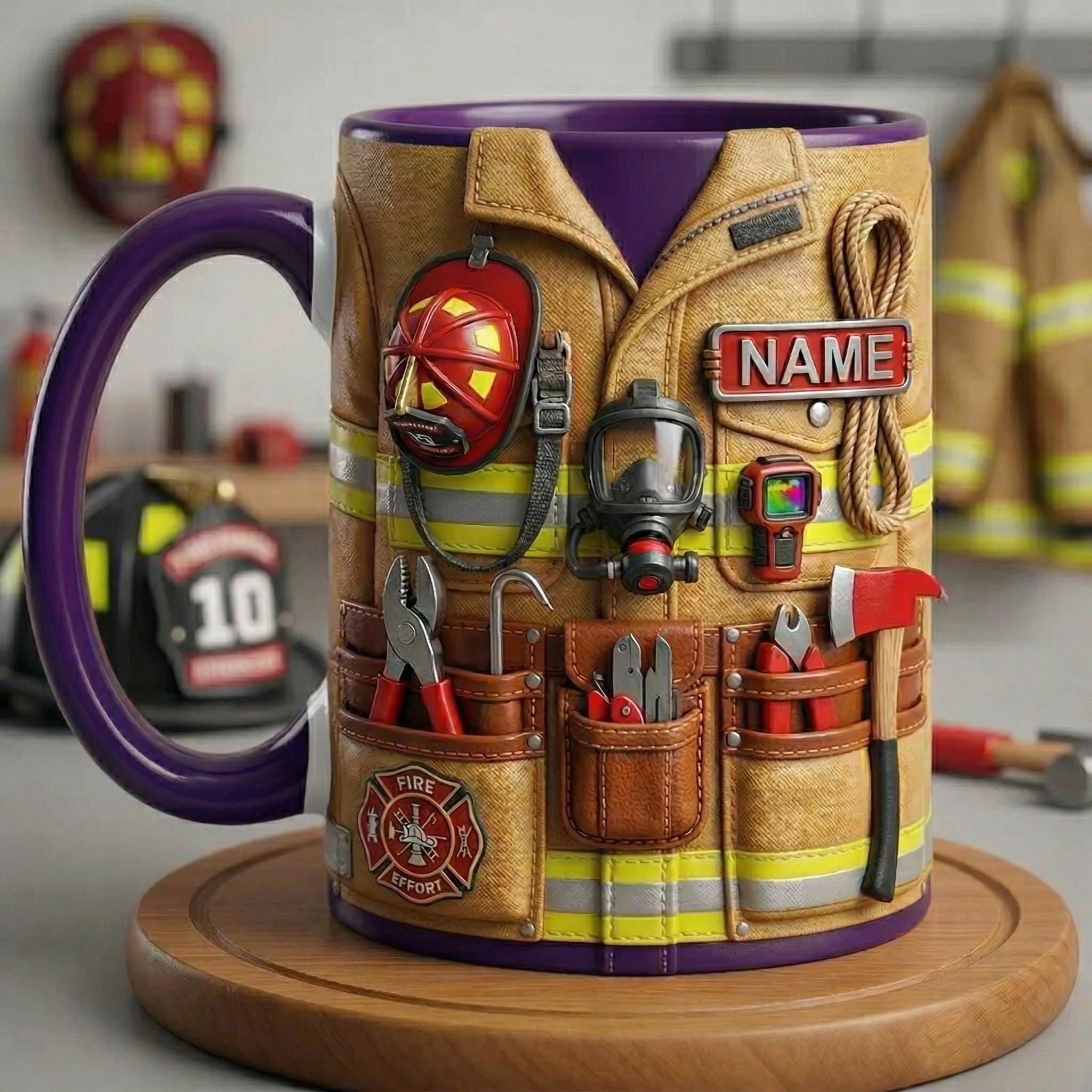 Personalized Firefighter Mug 3D, Custom Name Coffee Cup, Faux 3D Effect