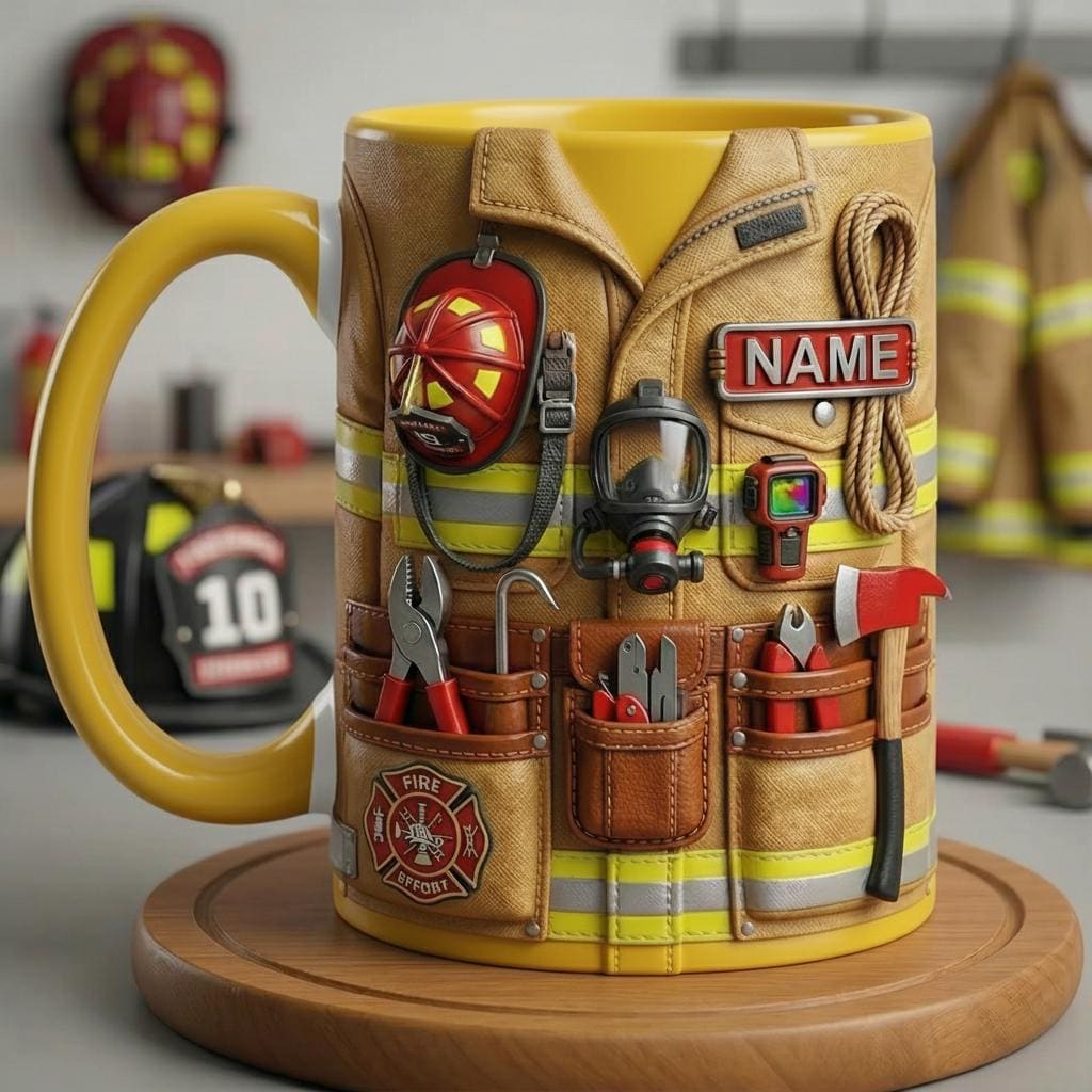 Personalized Firefighter Mug 3D, Custom Name Coffee Cup, Faux 3D Effect