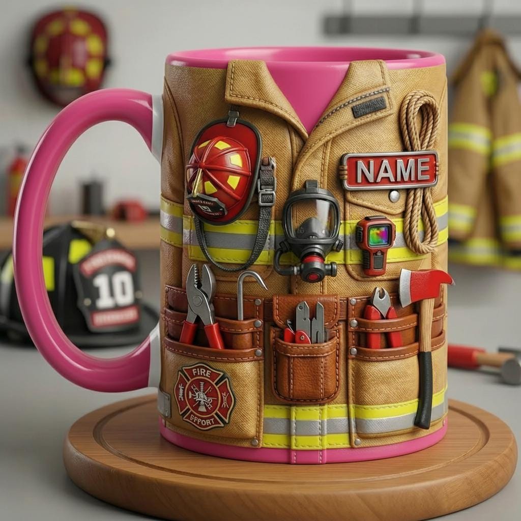 Personalized Firefighter Mug 3D, Custom Name Coffee Cup, Faux 3D Effect
