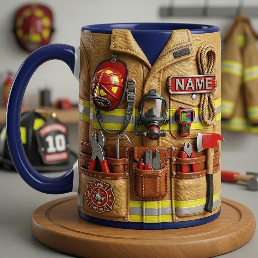 Personalized Firefighter Mug 3D, Custom Name Coffee Cup, Faux 3D Effect