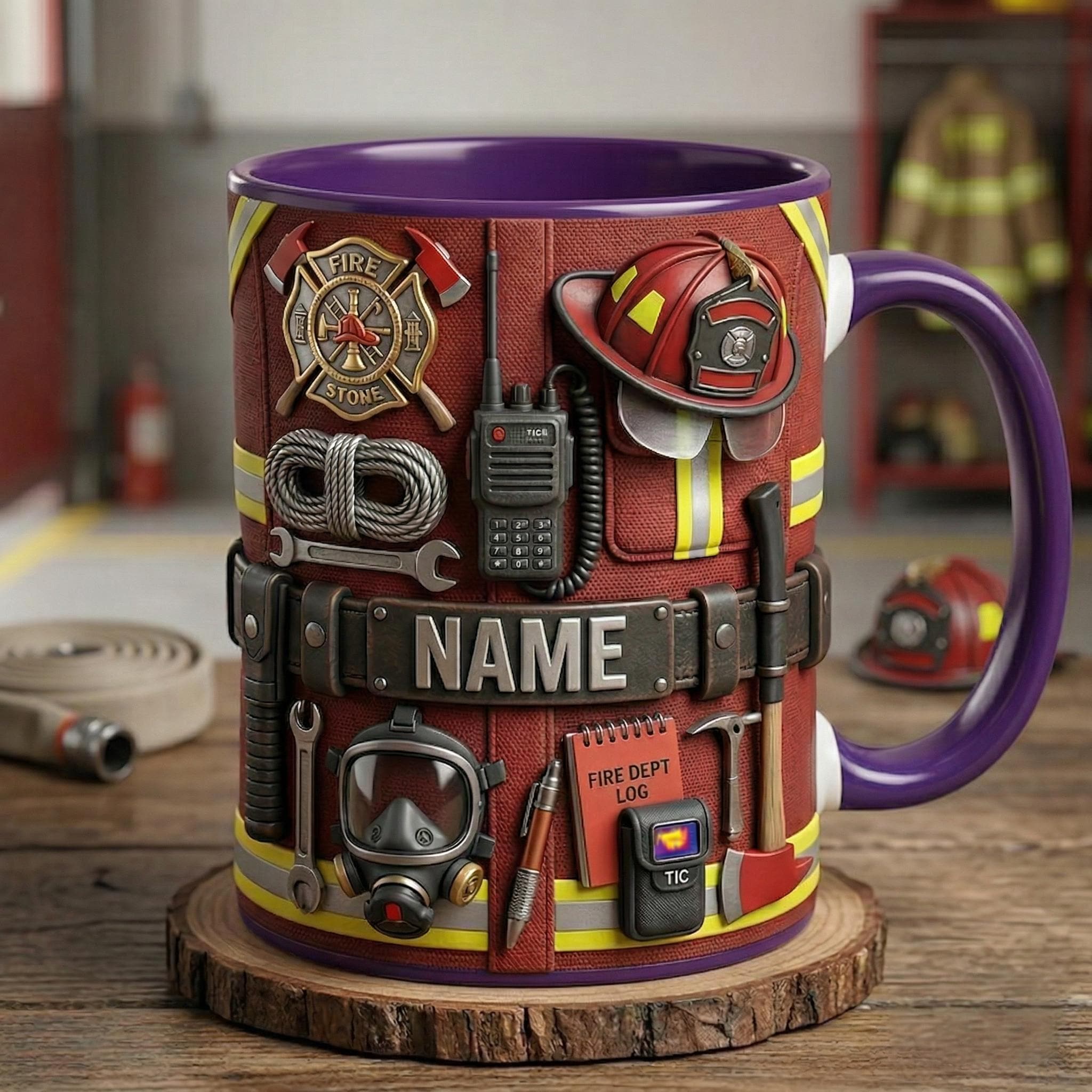 Personalized Firefighter Mug, Custom Coffee Cup, Faux 3D Effect, Gift for Firefighters